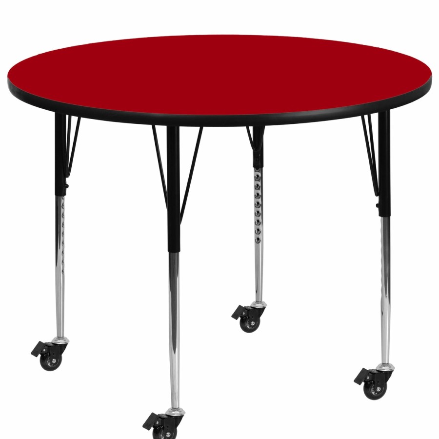 Classroom FLASH Round Tables | Mobile 48'' Round Thermal Laminate Activity Table - Standard Height Adjustable Legs