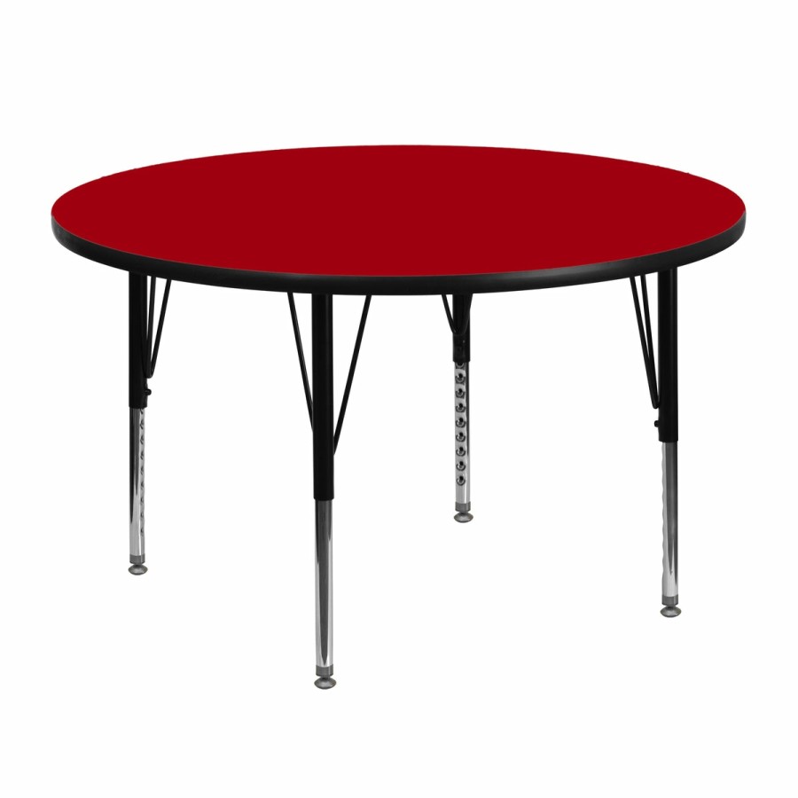 Classroom FLASH Round Tables | 48'' Round Thermal Laminate Activity Table - Height Adjustable Short Legs