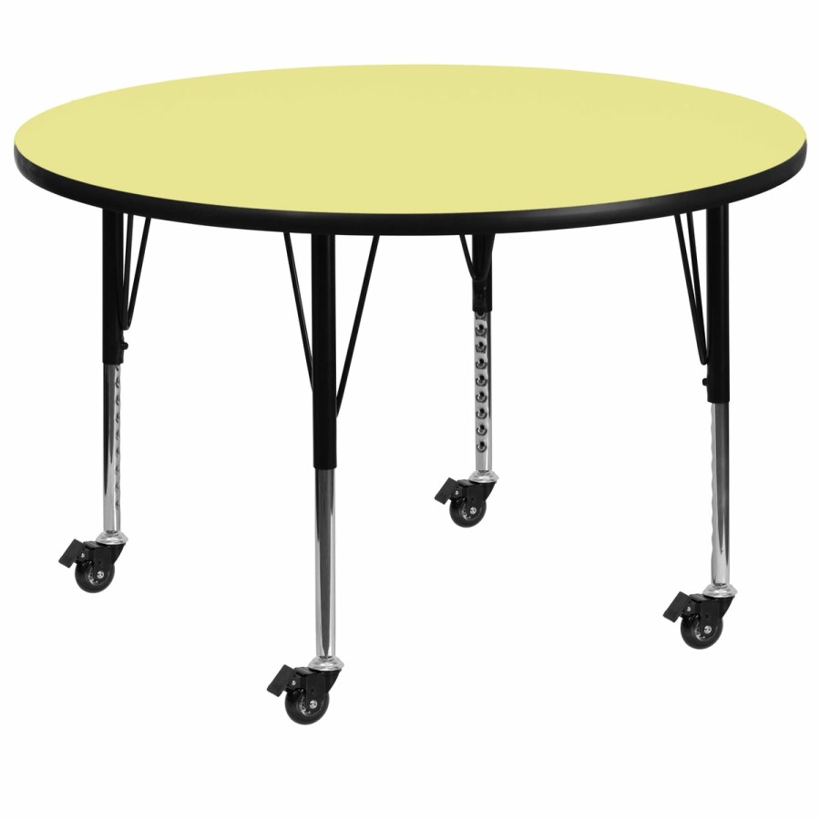 Classroom FLASH Round Tables | Mobile 48'' Round Thermal Laminate Activity Table - Height Adjustable Short Legs