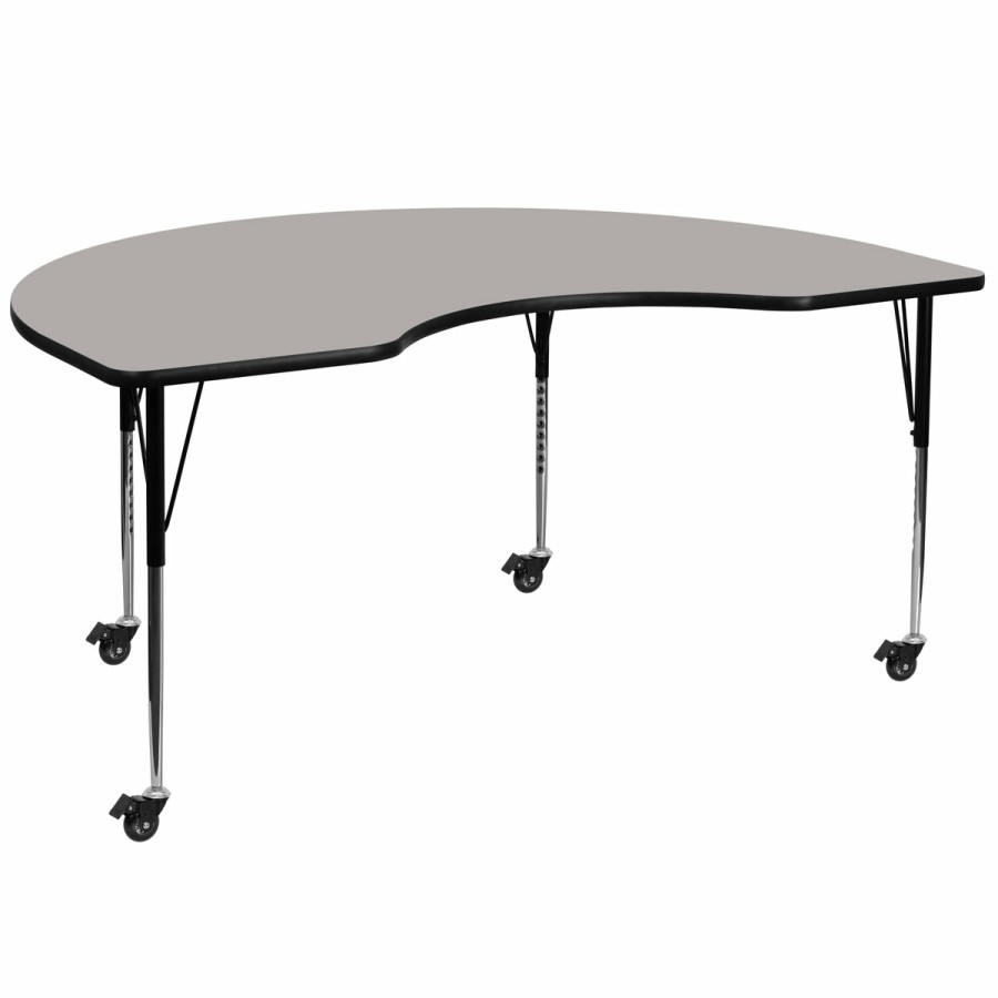 Classroom FLASH Kidney Tables | Mobile 48''W X 72''L Kidney Hp Laminate Activity Table - Standard Height Adjustable Legs