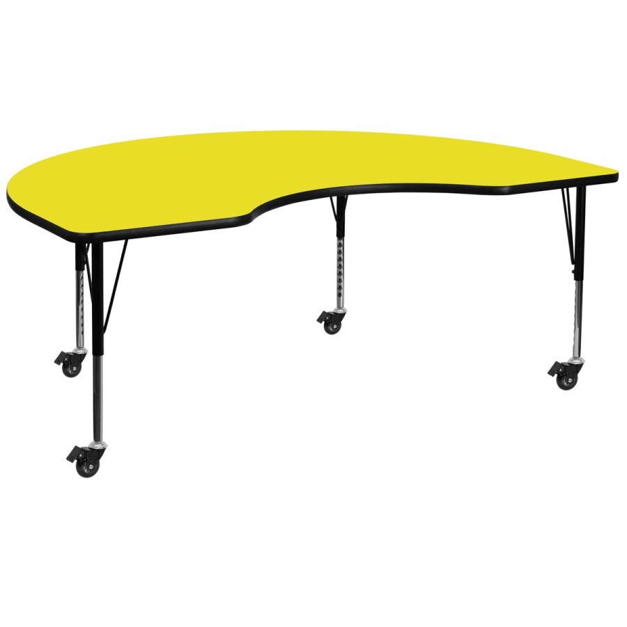 Classroom FLASH Kidney Tables | Mobile 48''W X 72''L Kidney Hp Laminate Activity Table - Height Adjustable Short Legs