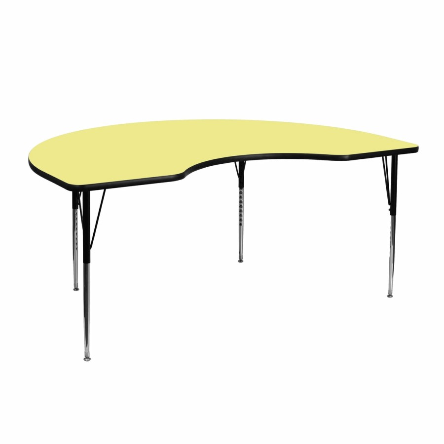 Classroom FLASH Kidney Tables | 48''W X 72''L Kidney Thermal Laminate Activity Table - Standard Height Adjustable Legs