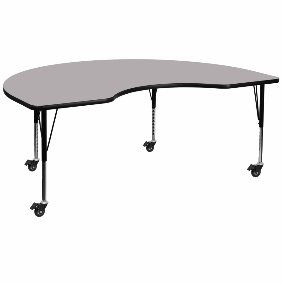 Classroom FLASH Kidney Tables | Mobile 48''W X 96''L Kidney Thermal Laminate Activity Table - Height Adjustable Short Legs