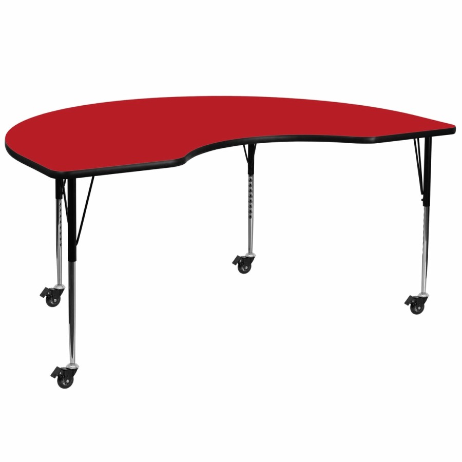 Classroom FLASH Kidney Tables | Mobile 48''W X 96''L Kidney Hp Laminate Activity Table - Standard Height Adjustable Legs