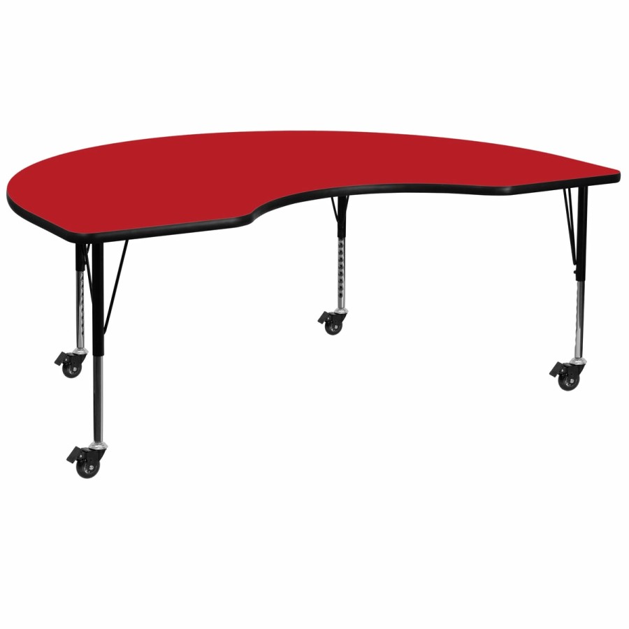 Classroom FLASH Kidney Tables | Mobile 48''W X 96''L Kidney Hp Laminate Activity Table - Height Adjustable Short Legs