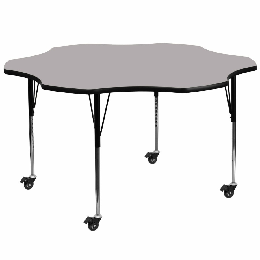 Classroom FLASH Flower Tables | Mobile 60'' Flower Thermal Laminate Activity Table - Standard Height Adjustable Legs