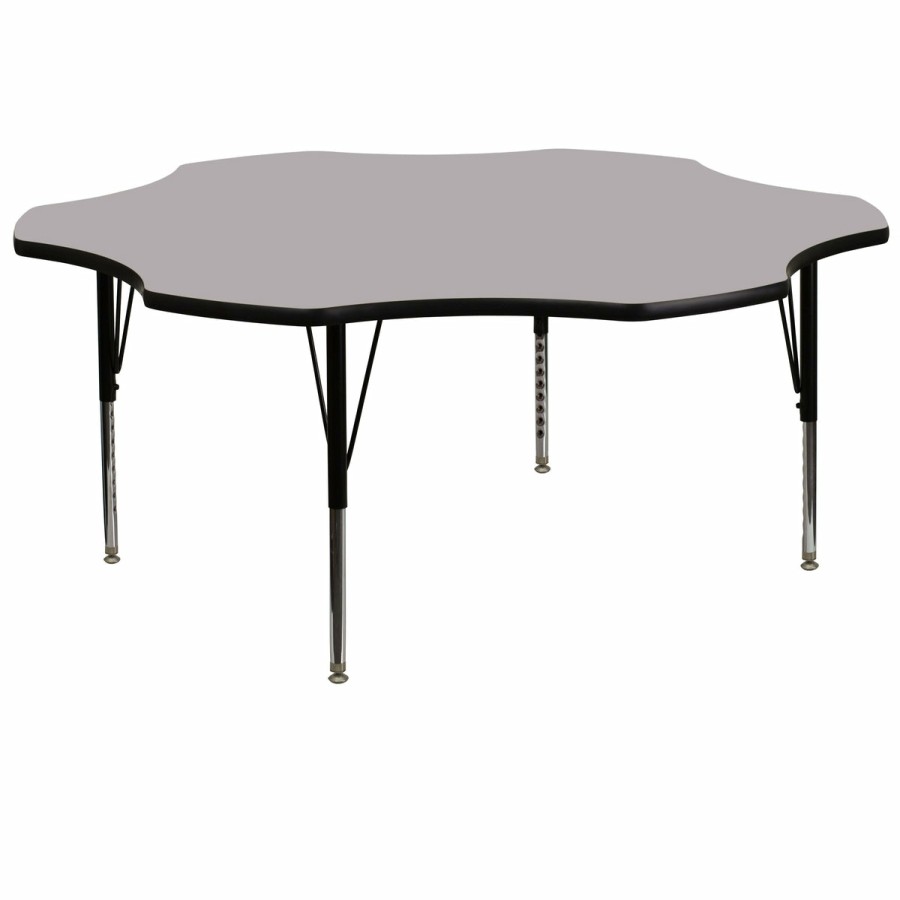 Classroom FLASH Flower Tables | 60'' Flower Thermal Laminate Activity Table - Height Adjustable Short Legs