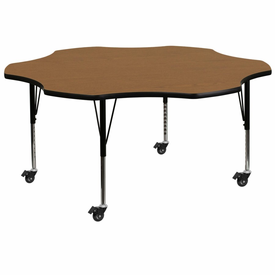 Classroom FLASH Flower Tables | Mobile 60'' Flower Thermal Laminate Activity Table - Height Adjustable Short Legs