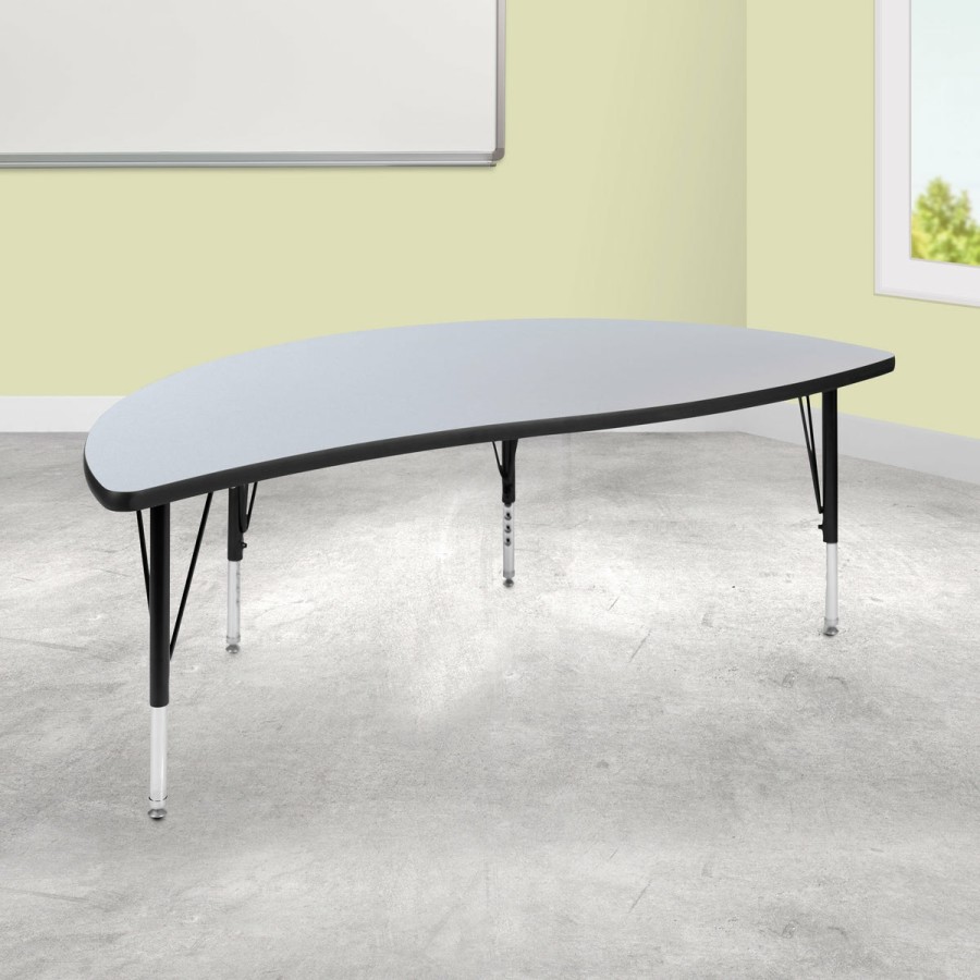 Classroom FLASH Collaborative Tables | 60" Half Circle Wave Flexible Collaborative Thermal Laminate Activity Table - Height Adjustable Short Legs