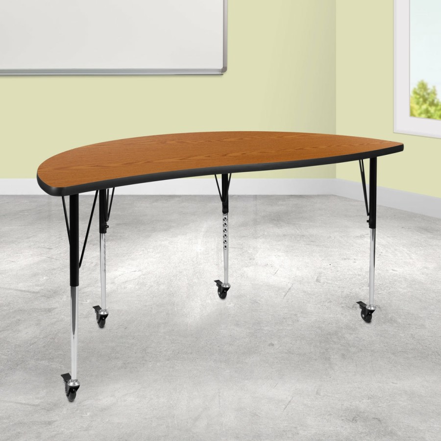 Classroom FLASH Collaborative Tables | Mobile 60" Half Circle Wave Flexible Collaborative Thermal Laminate Activity Table - Standard Height Adjustable Legs