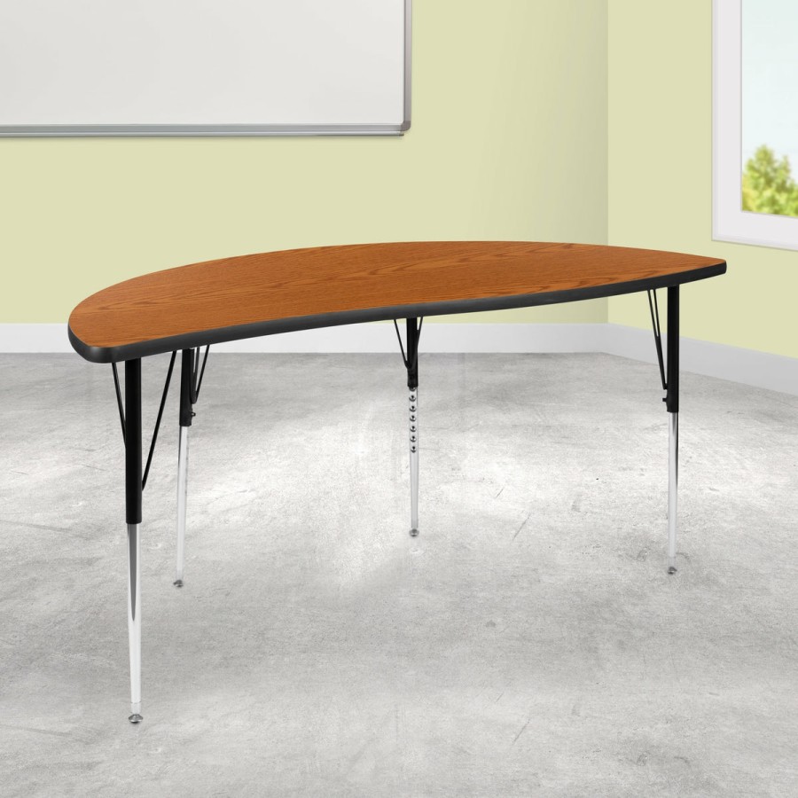 Classroom FLASH Collaborative Tables | 60" Half Circle Wave Flexible Collaborative Thermal Laminate Activity Table - Standard Height Adjustable Legs