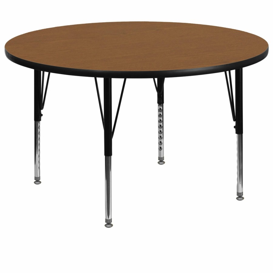 Classroom FLASH Round Tables | 60'' Round Thermal Laminate Activity Table - Height Adjustable Short Legs