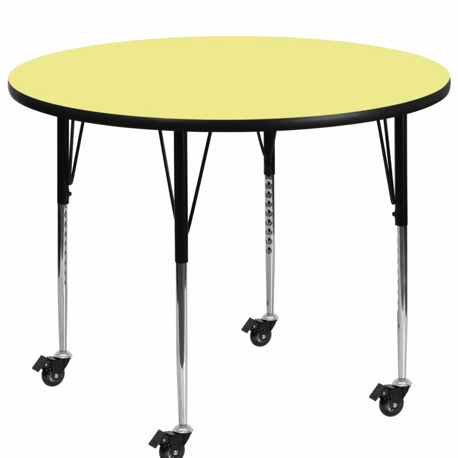 Classroom FLASH Round Tables | Mobile 60'' Round Thermal Laminate Activity Table - Standard Height Adjustable Legs