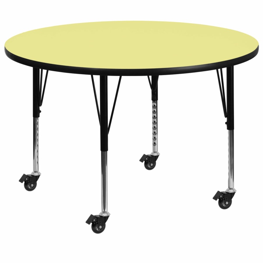 Classroom FLASH Round Tables | Mobile 60'' Round Thermal Laminate Activity Table - Height Adjustable Short Legs