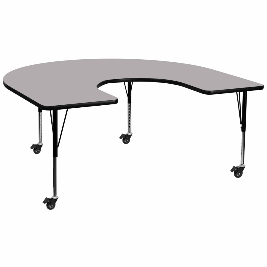 Classroom FLASH Horseshoe Tables | Mobile 60''W X 66''L Horseshoe Thermal Laminate Activity Table - Height Adjustable Short Legs