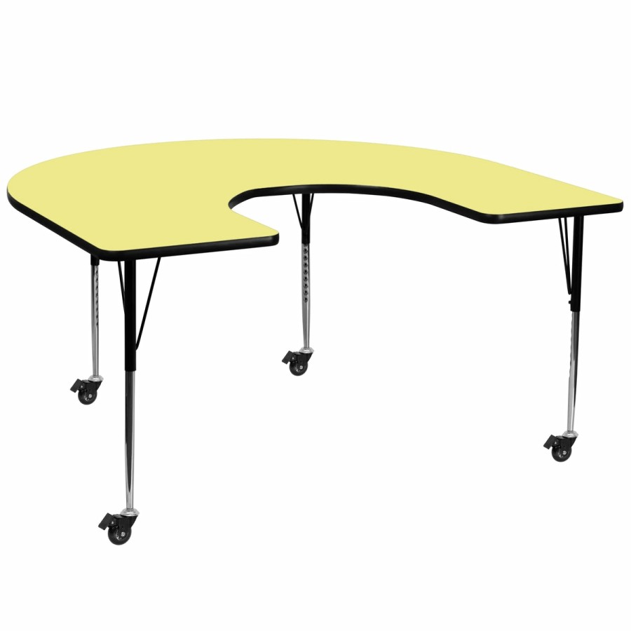 Classroom FLASH Horseshoe Tables | Mobile 60''W X 66''L Horseshoe Thermal Laminate Activity Table - Standard Height Adjustable Legs