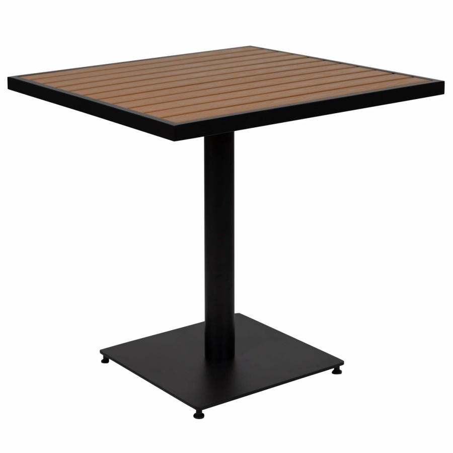 More FLASH | Outdoor Patio Bistro Dining Table With Faux Teak Poly Slats