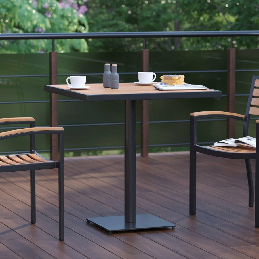 More FLASH | Outdoor Patio Bistro Dining Table With Faux Teak Poly Slats