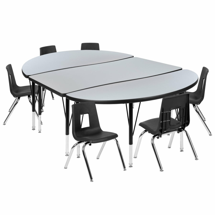 Classroom FLASH Activity Sets | 76" Oval Wave Flexible Laminate Activity Table Set With 12" Student Stack Chairs