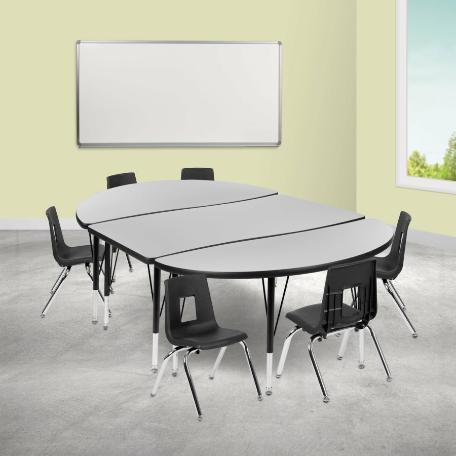 Classroom FLASH Activity Sets | 76" Oval Wave Flexible Laminate Activity Table Set With 12" Student Stack Chairs