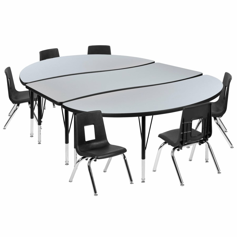 Classroom FLASH Activity Sets | 86" Oval Wave Flexible Laminate Activity Table Set With 12" Student Stack Chairs