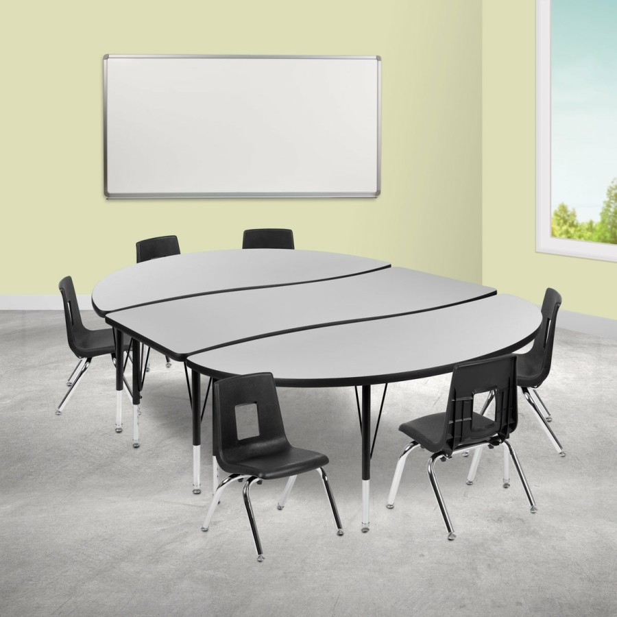 Classroom FLASH Activity Sets | 86" Oval Wave Flexible Laminate Activity Table Set With 12" Student Stack Chairs