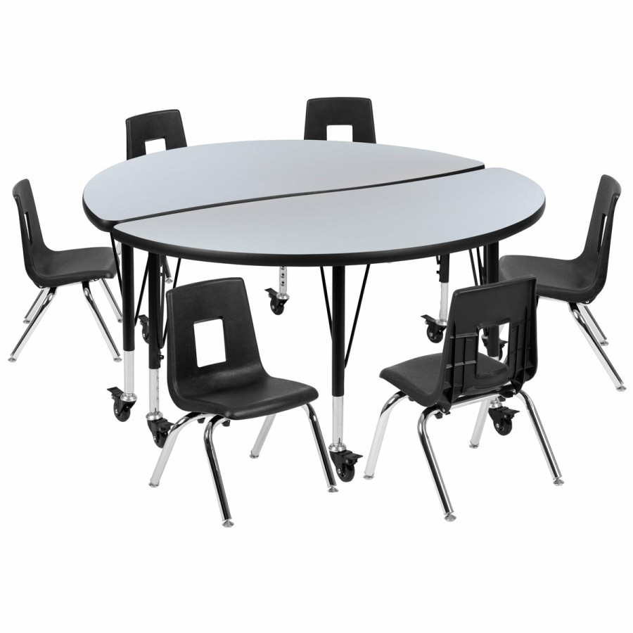 Classroom FLASH Activity Sets | Mobile 47.5" Circle Wave Flexible Laminate Activity Table Set With 12" Student Stack Chairs