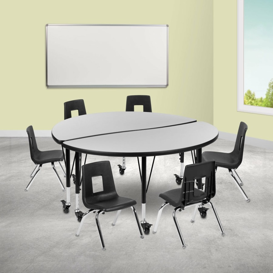 Classroom FLASH Activity Sets | Mobile 47.5" Circle Wave Flexible Laminate Activity Table Set With 12" Student Stack Chairs