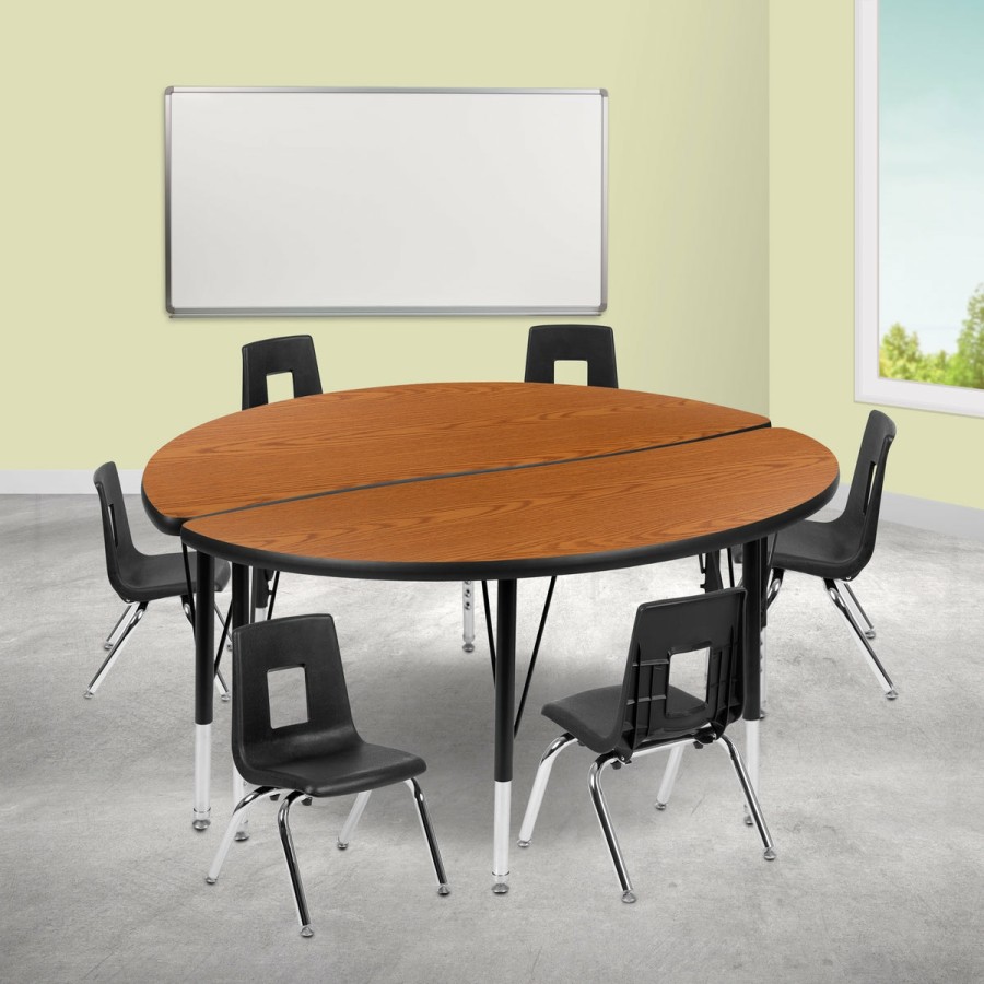 Classroom FLASH Activity Sets | 47.5" Circle Wave Flexible Laminate Activity Table Set With 12" Student Stack Chairs