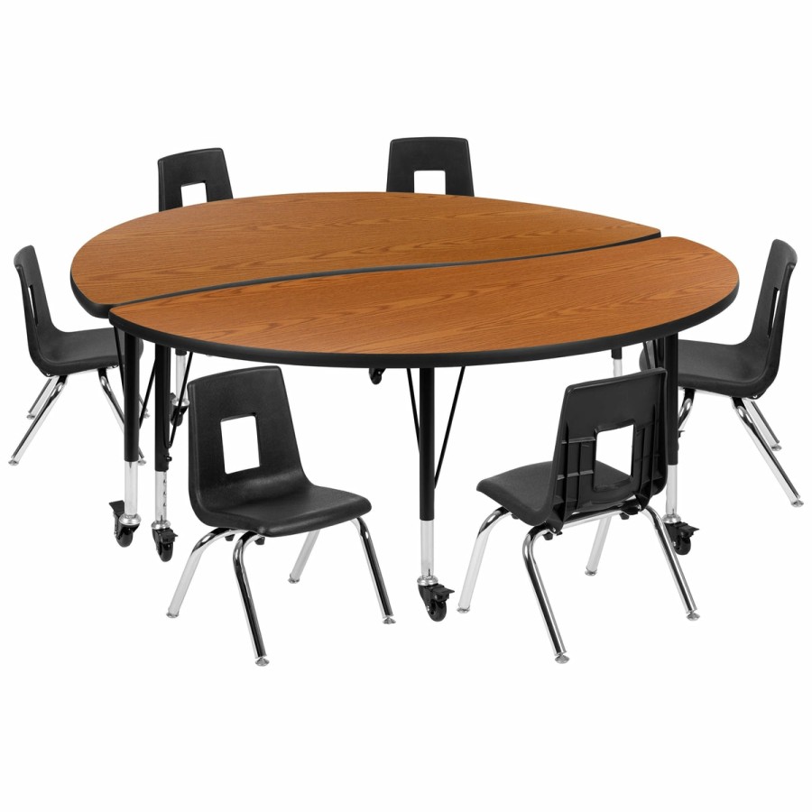 Classroom FLASH Activity Sets | Mobile 60" Circle Wave Flexible Laminate Activity Table Set With 12" Student Stack Chairs