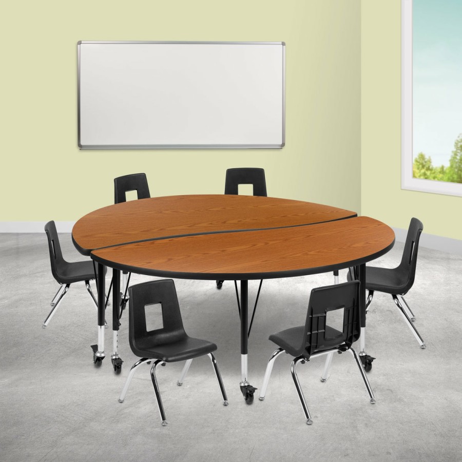 Classroom FLASH Activity Sets | Mobile 60" Circle Wave Flexible Laminate Activity Table Set With 12" Student Stack Chairs