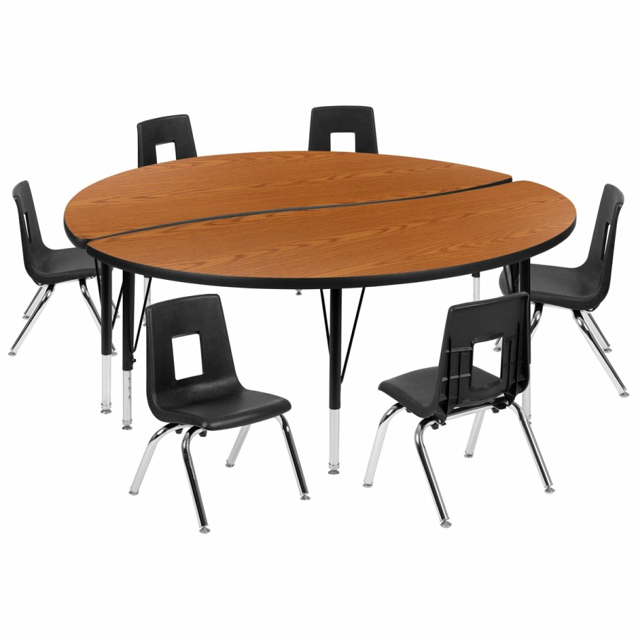 Classroom FLASH Activity Sets | 60" Circle Wave Flexible Laminate Activity Table Set With 12" Student Stack Chairs