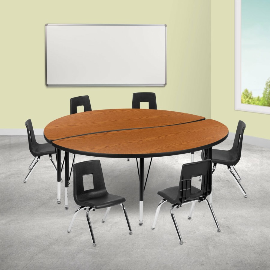 Classroom FLASH Activity Sets | 60" Circle Wave Flexible Laminate Activity Table Set With 12" Student Stack Chairs