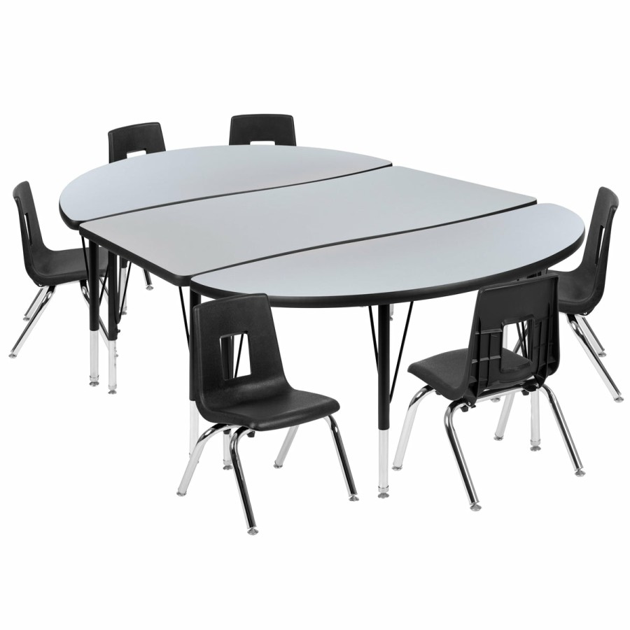 Classroom FLASH Activity Sets | 76" Oval Wave Flexible Laminate Activity Table Set With 14" Student Stack Chairs