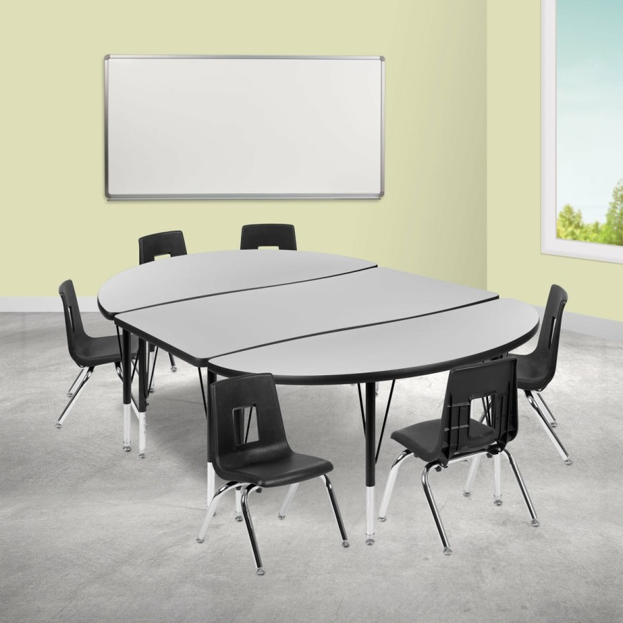 Classroom FLASH Activity Sets | 76" Oval Wave Flexible Laminate Activity Table Set With 14" Student Stack Chairs