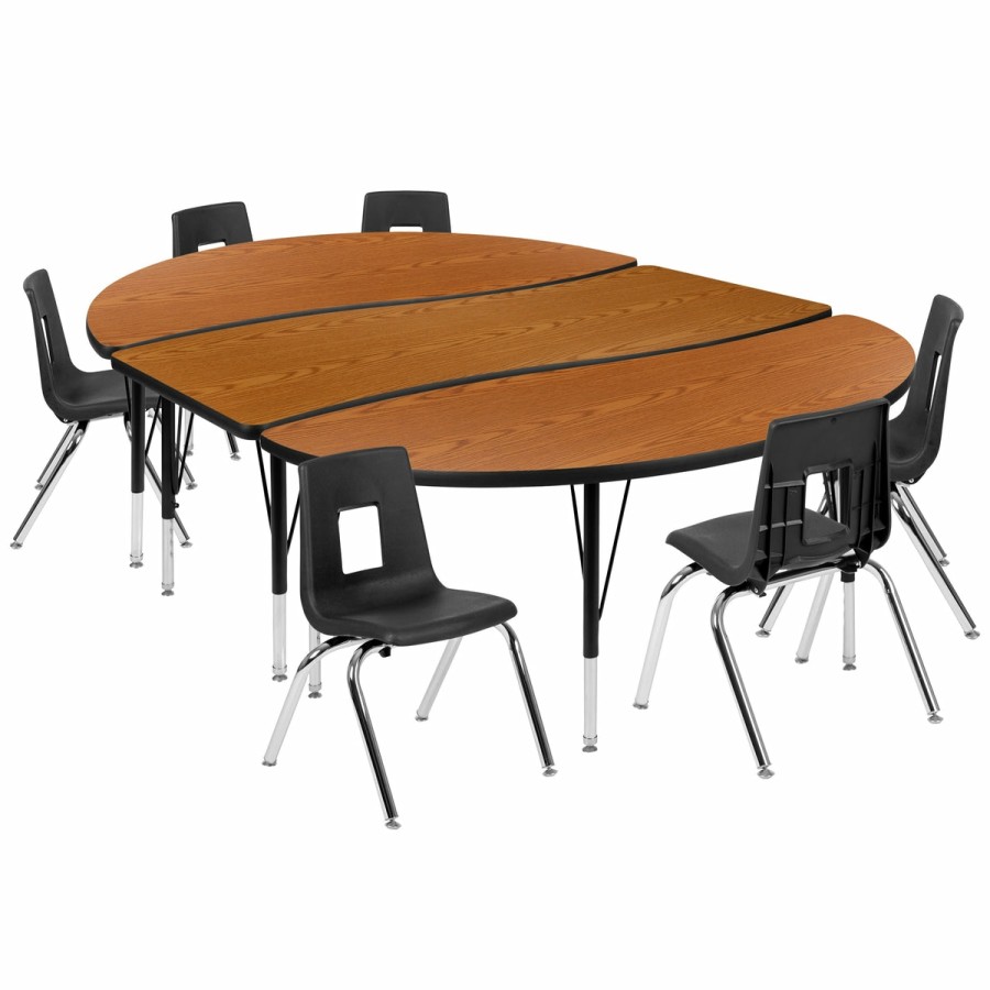 Classroom FLASH Activity Sets | 86" Oval Wave Flexible Laminate Activity Table Set With 14" Student Stack Chairs