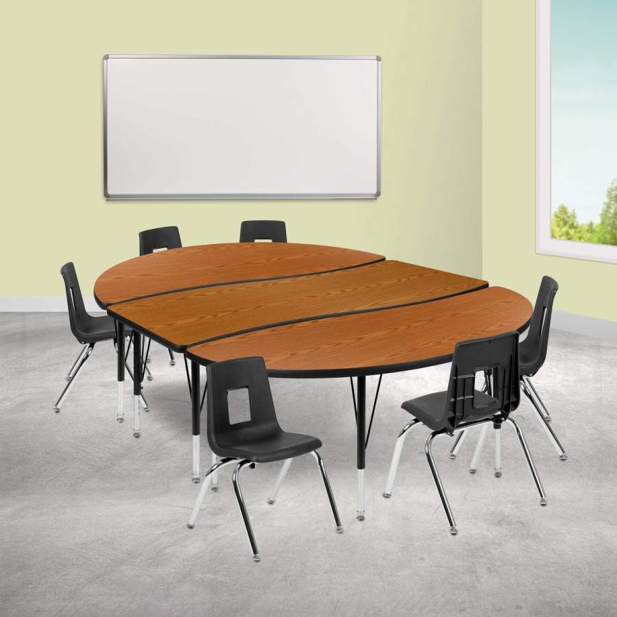 Classroom FLASH Activity Sets | 86" Oval Wave Flexible Laminate Activity Table Set With 14" Student Stack Chairs