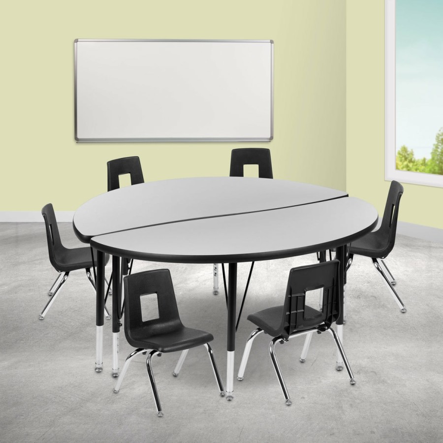 Classroom FLASH Activity Sets | 47.5" Circle Wave Flexible Laminate Activity Table Set With 14" Student Stack Chairs