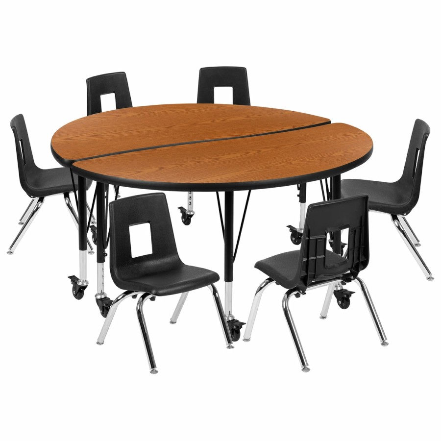 Classroom FLASH Activity Sets | Mobile 47.5" Circle Wave Flexible Laminate Activity Table Set With 14" Student Stack Chairs