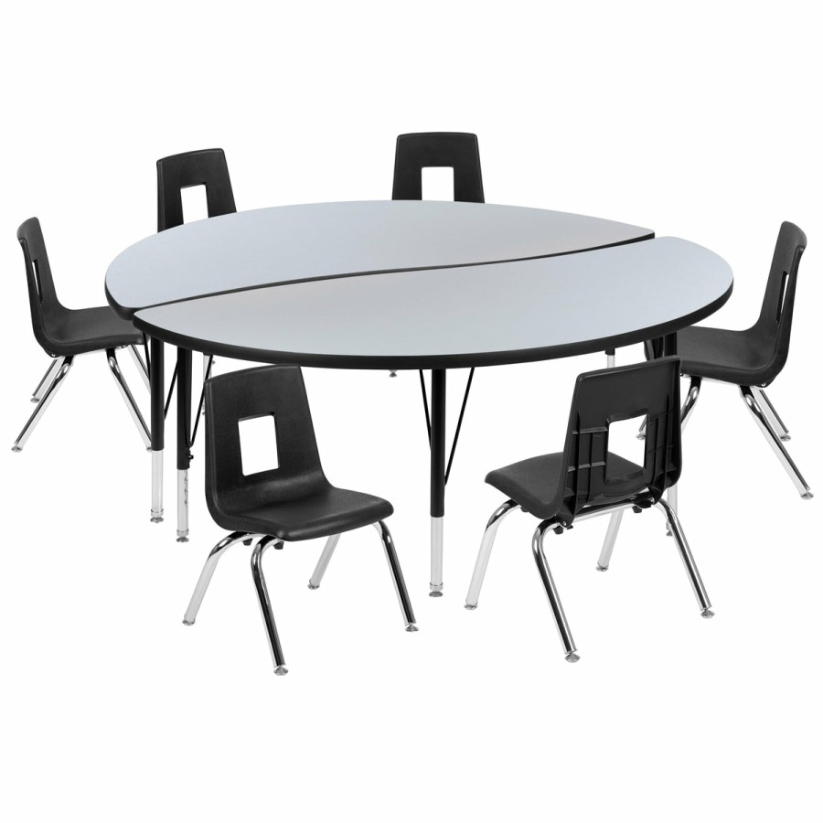 Classroom FLASH Activity Sets | 60" Circle Wave Flexible Laminate Activity Table Set With 14" Student Stack Chairs