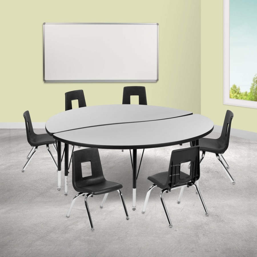 Classroom FLASH Activity Sets | 60" Circle Wave Flexible Laminate Activity Table Set With 14" Student Stack Chairs