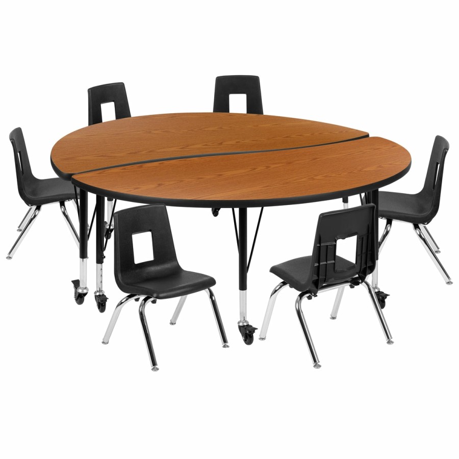 Classroom FLASH Activity Sets | Mobile 60" Circle Wave Flexible Laminate Activity Table Set With 14" Student Stack Chairs