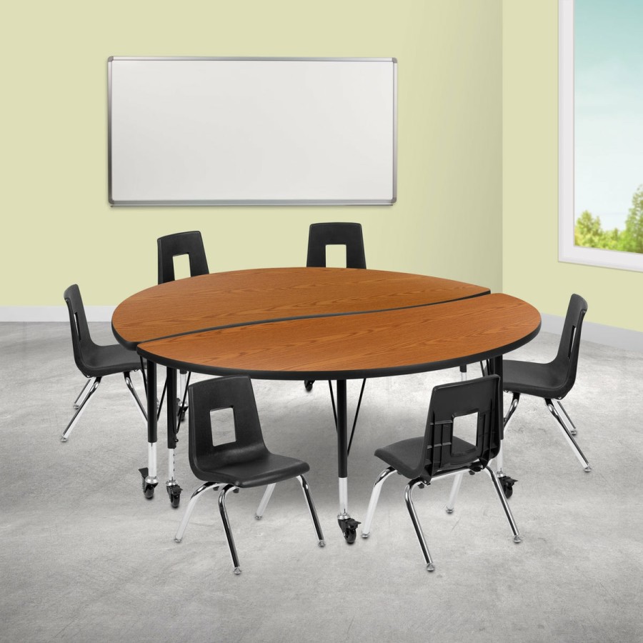 Classroom FLASH Activity Sets | Mobile 60" Circle Wave Flexible Laminate Activity Table Set With 14" Student Stack Chairs