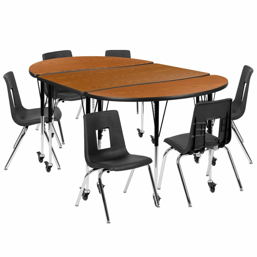 Classroom FLASH Activity Sets | Mobile 76" Oval Wave Flexible Laminate Activity Table Set With 16" Student Stack Chairs