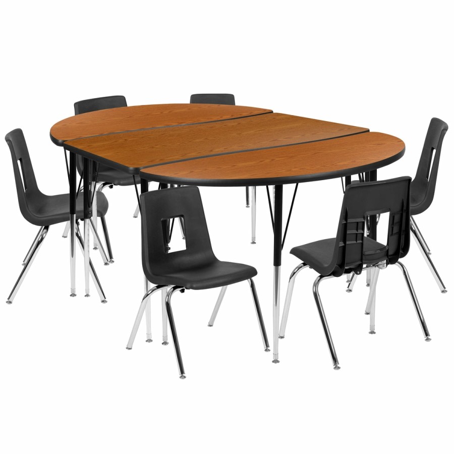 Classroom FLASH Activity Sets | 76" Oval Wave Flexible Laminate Activity Table Set With 16" Student Stack Chairs