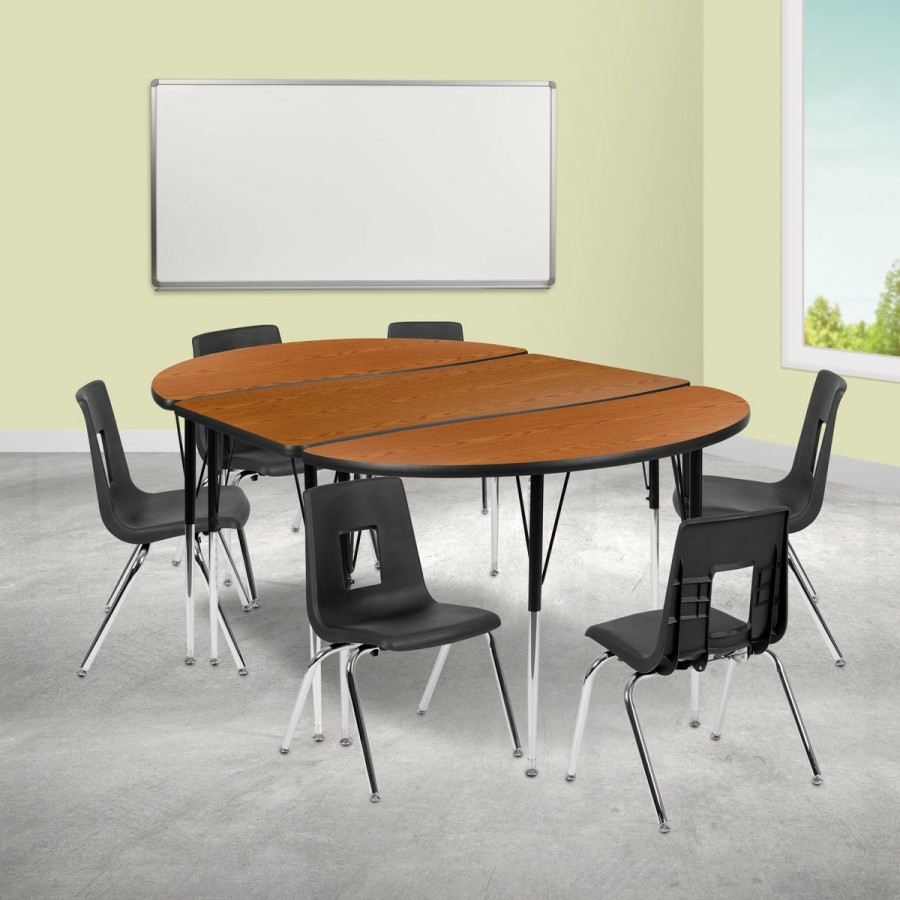 Classroom FLASH Activity Sets | 76" Oval Wave Flexible Laminate Activity Table Set With 16" Student Stack Chairs