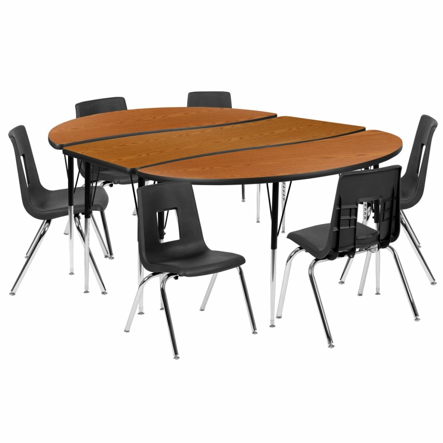 Classroom FLASH Activity Sets | 86" Oval Wave Flexible Laminate Activity Table Set With 16" Student Stack Chairs