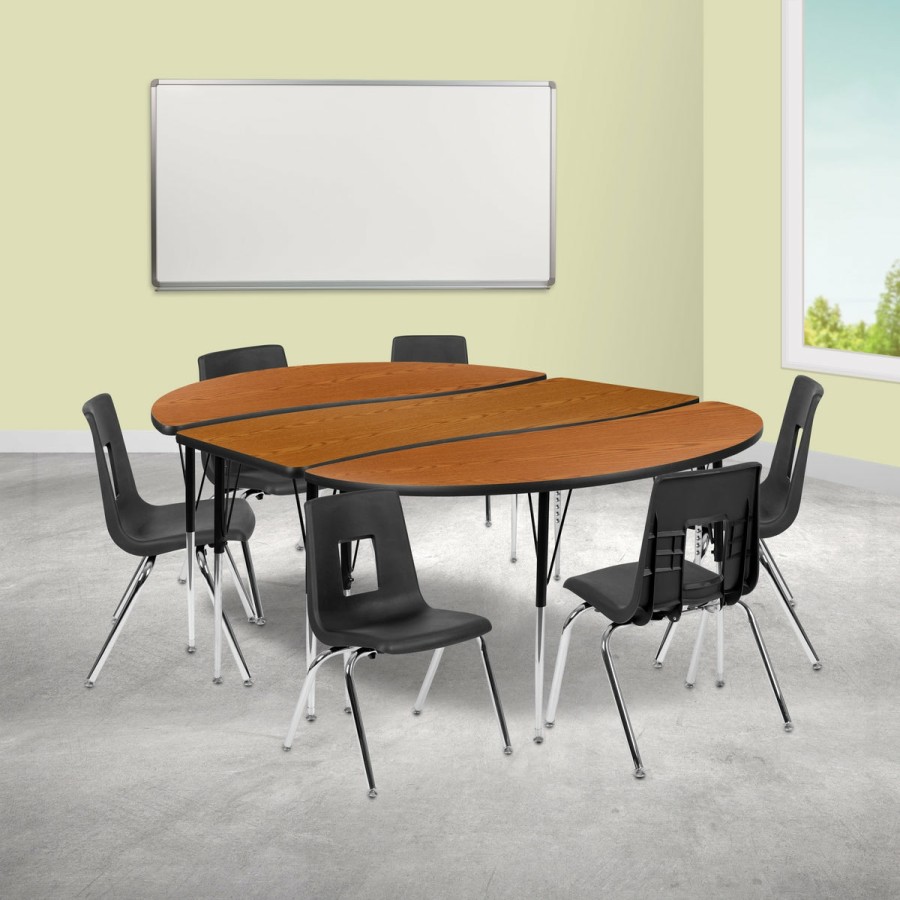 Classroom FLASH Activity Sets | 86" Oval Wave Flexible Laminate Activity Table Set With 16" Student Stack Chairs