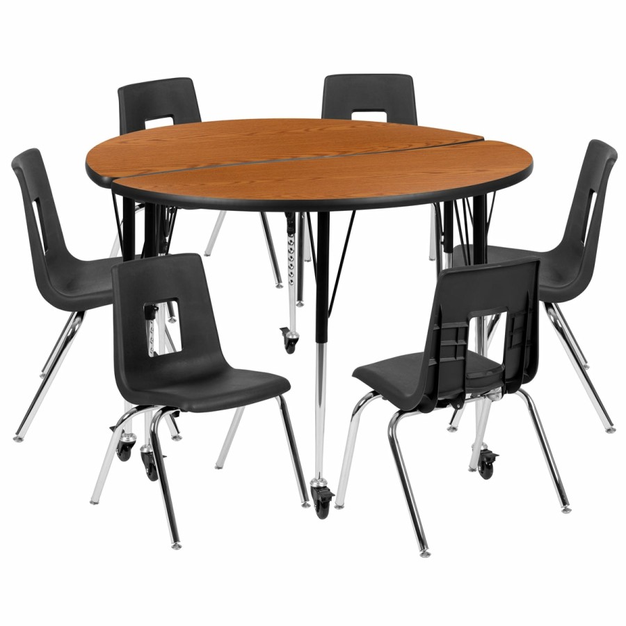 Classroom FLASH Activity Sets | Mobile 47.5" Circle Wave Flexible Laminate Activity Table Set With 16" Student Stack Chairs