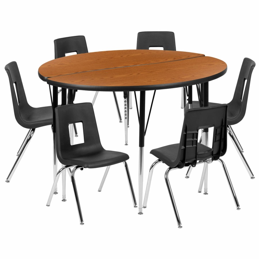 Classroom FLASH Activity Sets | 47.5" Circle Wave Flexible Laminate Activity Table Set With 16" Student Stack Chairs